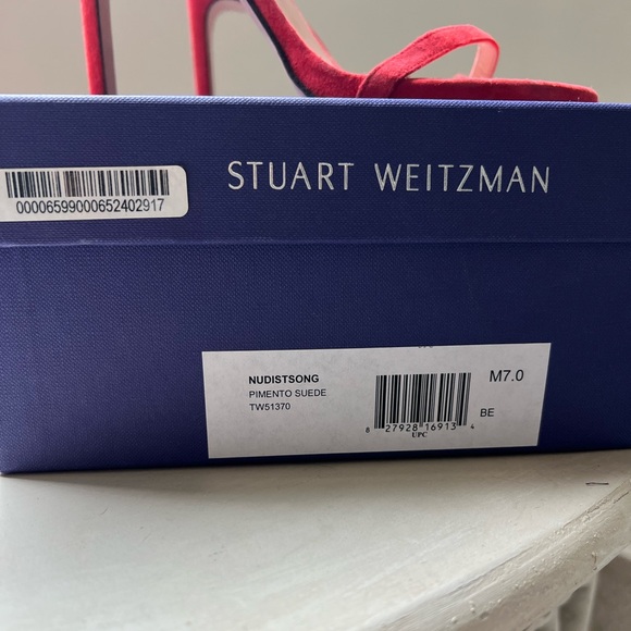 Stuart Weitzman Nudistsong Pimento Suede Strappy Stilettos Size 7 Woman’s - Picture 3 of 9
